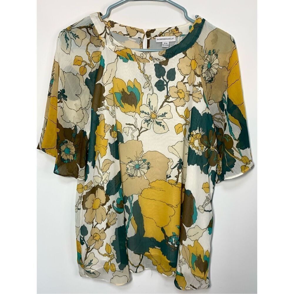 Katherine Barclay Women's Flared Sleeve Lined Floral Blouse Multicolor Medium